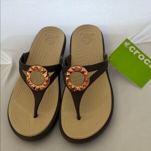 CROCS Women's Tan Sandals with Copper Accents